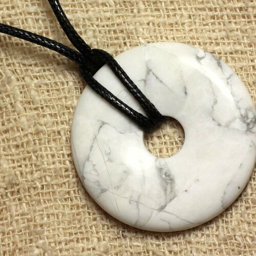 Collier pendentif en pierre - howlite donut pi 40mm