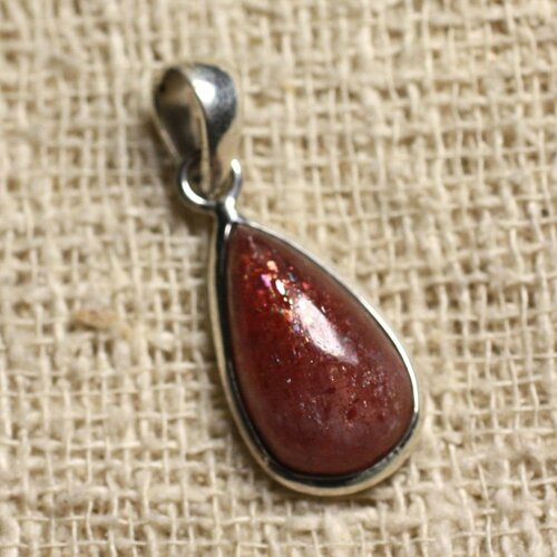 N1 - pendentif argent 925 et pierre de soleil goutte 18x10mm