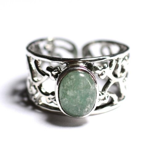 N224 - bague argent 925 et pierre - aventurine verte ovale 9x7mm