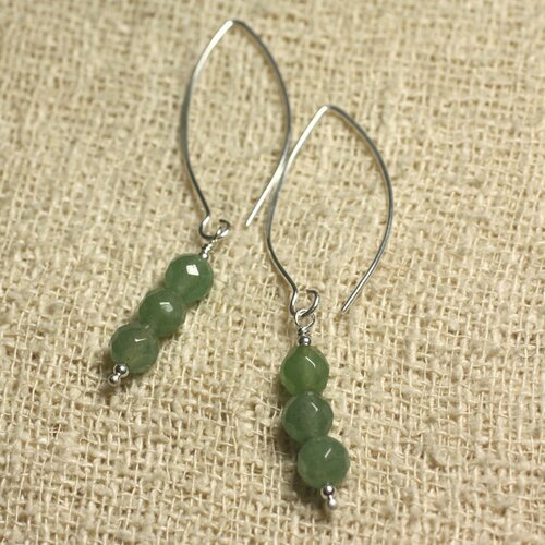 Boucles d'oreilles argent 925 crochets 40mm - aventurine verte facettée 6mm