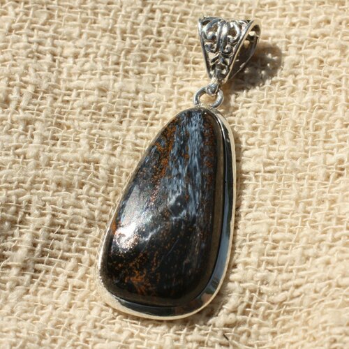 Pendentif argent 925 et pietersite goutte 38x19mm