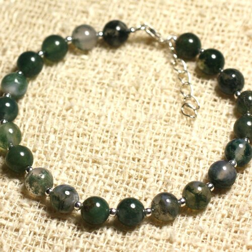 Bracelet argent 925 et pierre - agate mousse 6mm