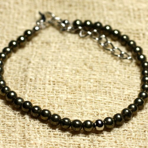 Bracelet argent 925 et pierre semi précieuse pyrite dorée 4mm