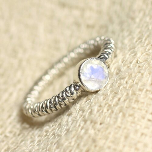 N225 - bague argent 925 et pierre de lune facettée rond 6mm