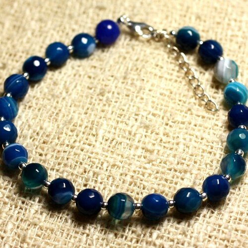Bracelet argent 925 et pierre - agate bleue facettée 6mm