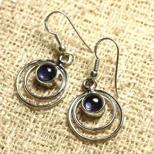 Bo202 - boucles d'oreilles argent 925 cercles 16mm - tanzanite ronds 6mm