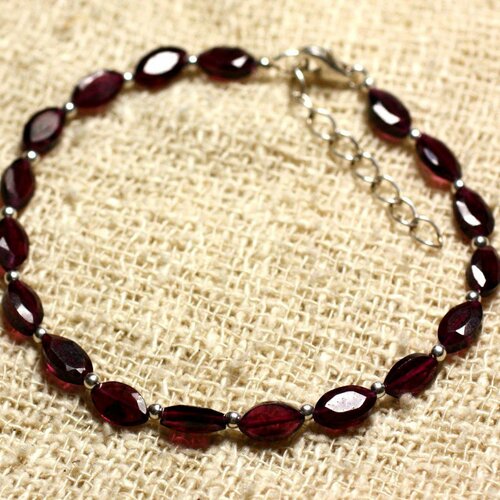 Bracelet argent 925 et pierre - grenat marquises facettées 8mm