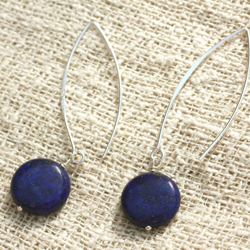 Boucles d'oreilles argent 925 - lapis lazuli palets 14mm