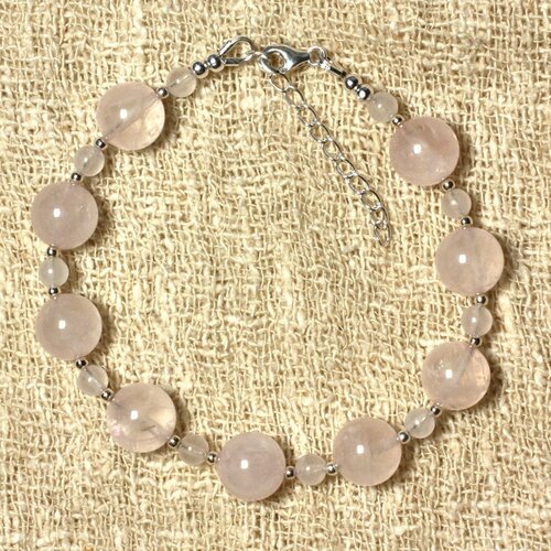 Bracelet argent 925 et pierre - quartz rose 10 et 4mm