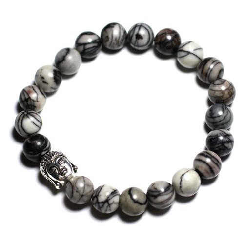 Bracelet bouddha et pierre semi précieuse - jaspe zèbre