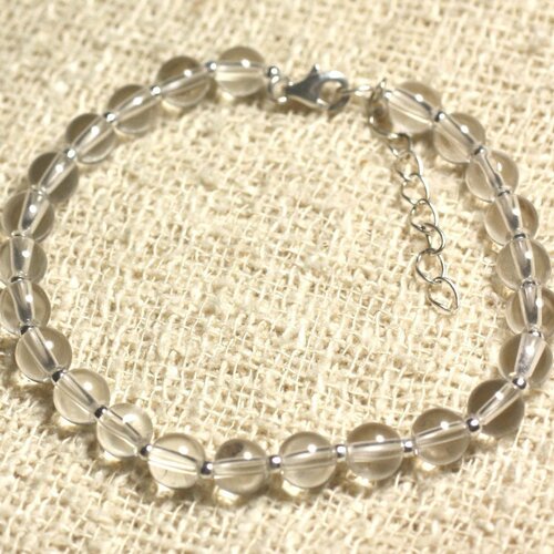 Bracelet argent 925 et pierre - cristal de roche quartz 6mm