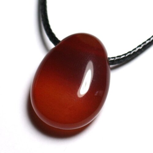 Collier pendentif pierre - cornaline goutte 25mm rouge orange