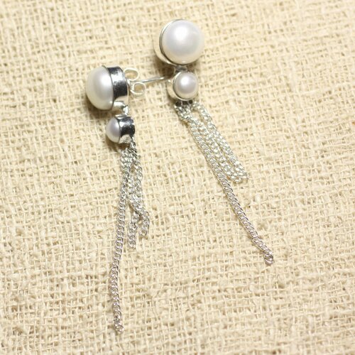 Bo237 - boucles d'oreilles argent 925 et perles de culture eau douce pendantes 68mm