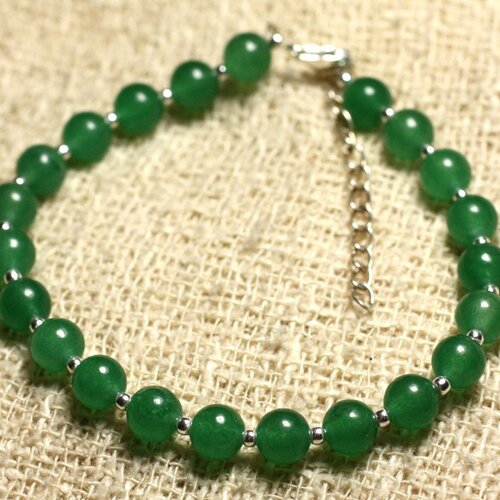 Bracelet argent 925 et pierre - jade verte 6mm