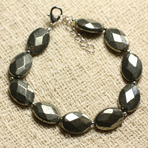 Bracelet argent 925 et pierre - pyrite ovales facettés 14x10mm