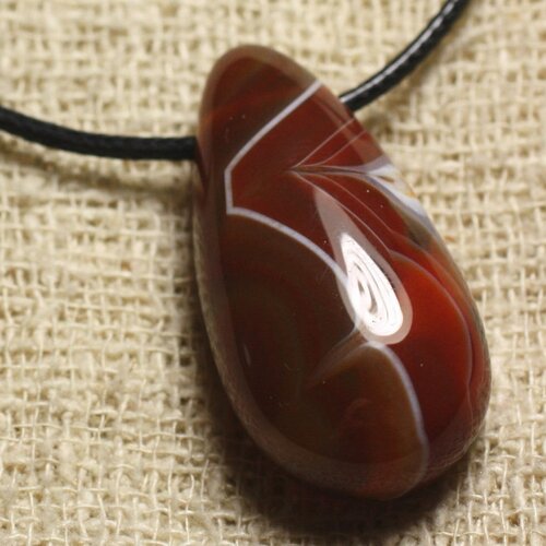 Collier pendentif en pierre - agate rouge orange goutte 40x20mm