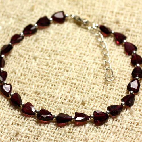 Bracelet argent 925 et pierre - grenat triangles facettés 6x5mm