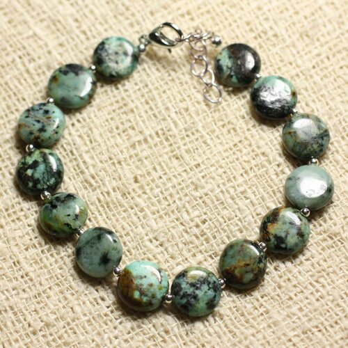Bracelet argent 925 et pierre - turquoise afrique palets 14mm