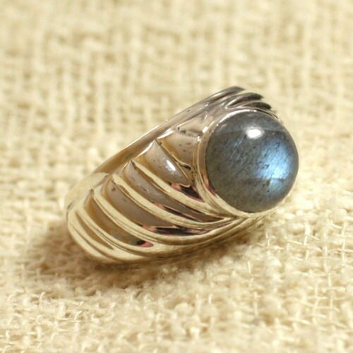 N121 - bague argent 925 et pierre - labradorite rond 9mm