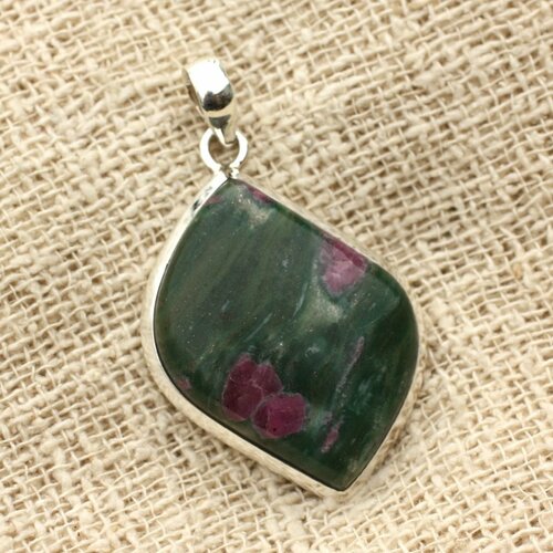 N3 - pendentif argent 925 et pierre - rubis zoïsite ovale 34x26mm