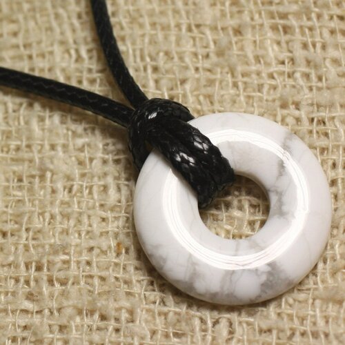 Collier pendentif en pierre - howlite donut 20mm