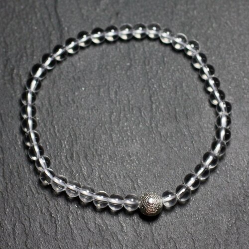 Bracelet pierre semi précieuse cristal quartz 4mm et perle argentée