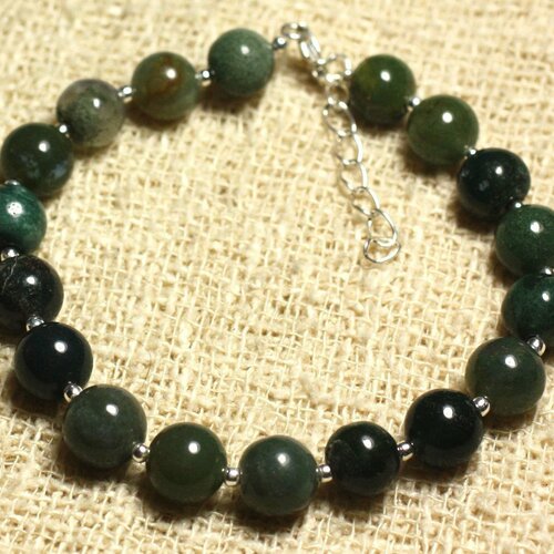 Bracelet argent 925 et pierre semi précieuse - agate mousse 8mm