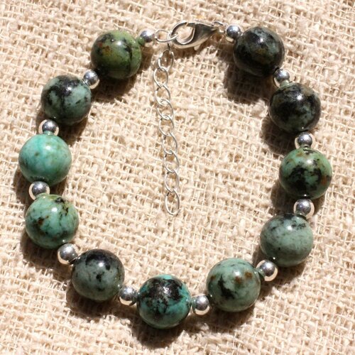 Bracelet argent 925 et pierre - turquoise d'afrique 10mm