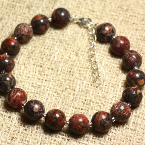 Bracelet argent 925 et pierre semi précieuse - jaspe léopard 8mm