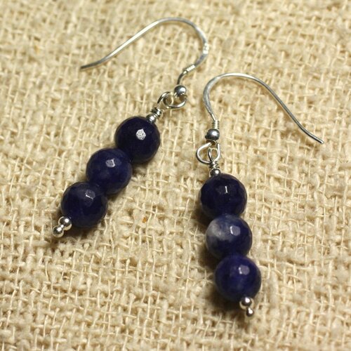 Boucles d'oreilles argent 925 - sodalite facettée 6mm