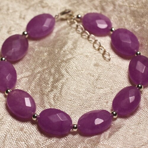 Bracelet argent 925 et pierre - jade violet rose ovales facettés 14x10mm