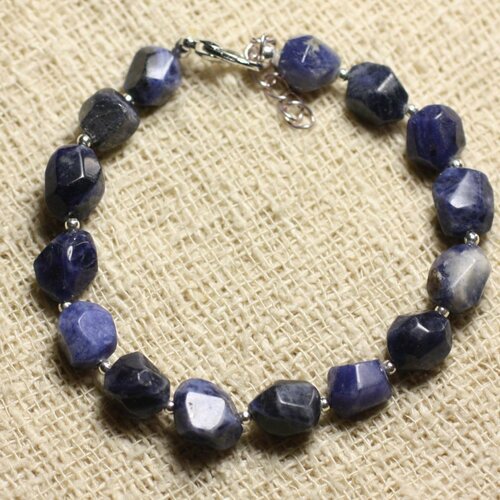 Bracelet argent 925 et pierre - sodalite nuggets facettés 8mm