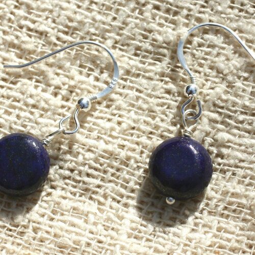 Boucles d'oreilles argent 925 et pierre lapis lazuli palets 10mm