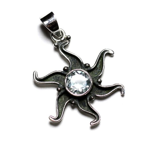 Pe101 - pendentif argent 925 et pierre - topaze bleue soleil 23mm