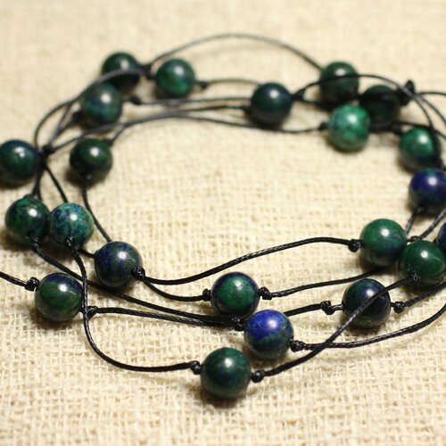 Collier sautoir coton et pierre semi précieuse chrysocolle