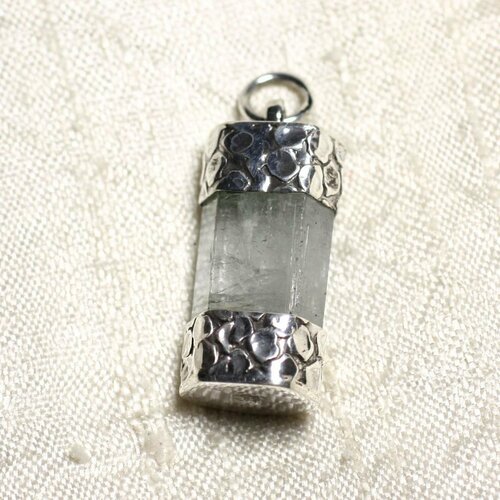 N13 - pendentif argent massif 925 et pierre - aigue marine brute 29mm