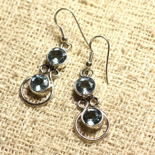 Bo201 - boucles d'oreilles argent 925 28mm - topaze bleue facettée ronds 7mm