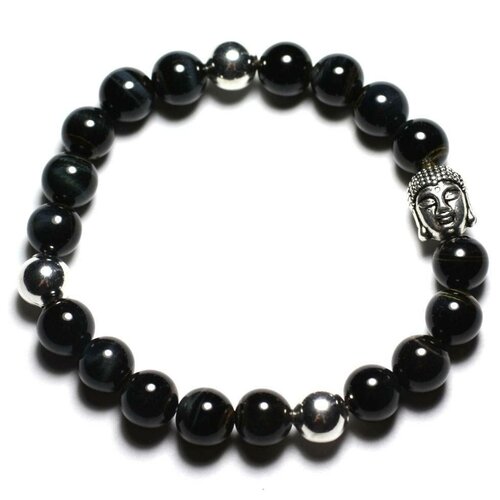 Bracelet bouddha et pierre semi précieuse - oeil de faucon 8mm