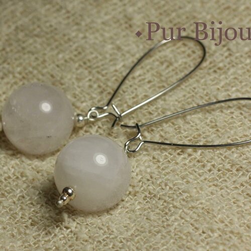Boucles oreilles métal argenté et pierre quartz rose boules rondes 16mm
