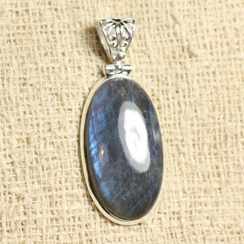 N2-6 - pendentif argent 925 et pierre - labradorite ovale 34x18mm