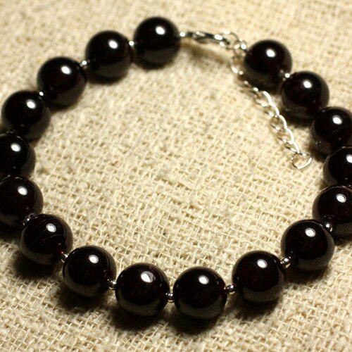 Bracelet argent 925 et pierre semi précieuse - grenat 10mm