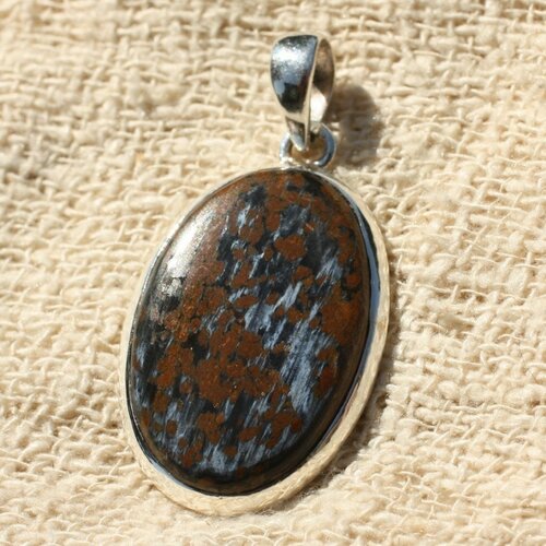 Pendentif argent 925 et pietersite ovale 34x21mm