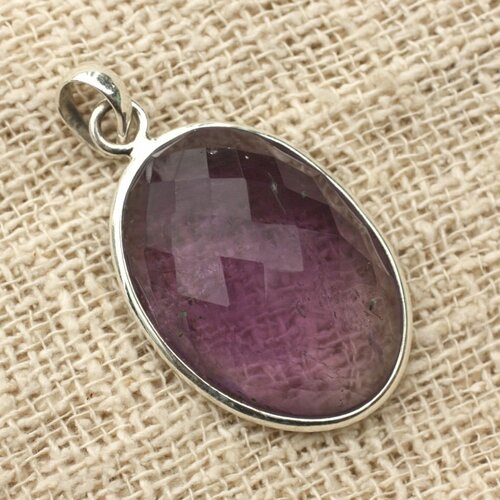 N12 - pendentif argent 925 et pierre - améthyste facettée ovale 29x20mm