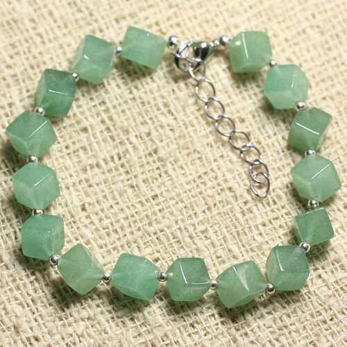 Bracelet argent 925 et pierre - aventurine verte cubes 8x6mm