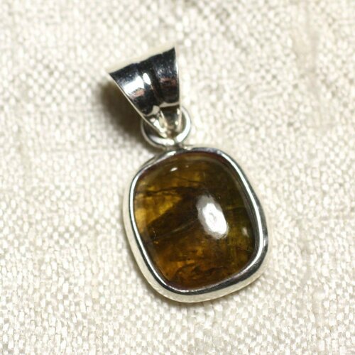 N16 - pendentif argent massif 925 et pierre - tourmaline verte rectangle 12mm