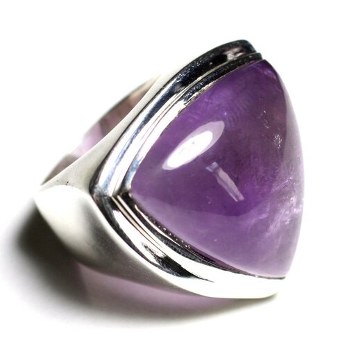 N347 - bague argent 925 et pierre - améthyste triangle 25mm