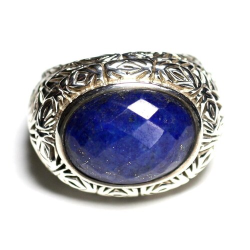 N114 - bague argent 925 et pierre - lapis lazuli ovale facetté 16x12mm