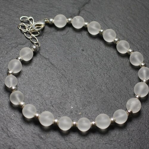 Bracelet argent 925 et pierre - cristal quartz mat 6mm
