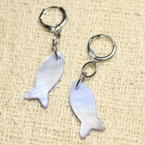 Boucles d'oreilles nacre poissons 23mm bleu pastel