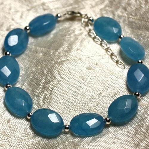Bracelet argent 925 et pierre - jade bleue ovales facettés 14x10mm
